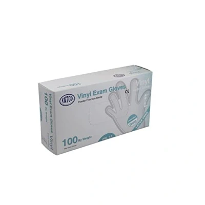 Image of Intco vgpf4501 3 powder free vinyl disposable gloves, medium, clear, 100 pieces