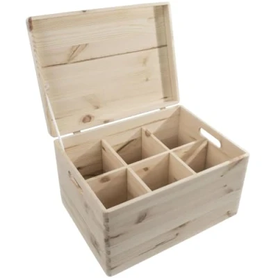 Image of Large Wooden Storage Box with Lid &amp; Handles 40 x 30 23 cm Unpainted Untreated Decorative Pinewood for Craft Decoupage Memory Keepsake Tool Toy Container Organiser