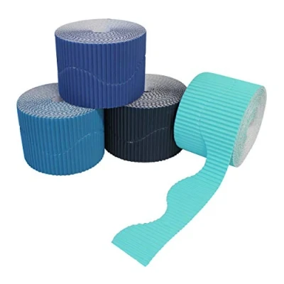 Image of Bright Ideas PK04 Blue Assortment, 10cm x 7.5m Corrugated Border Rolls for School Displays Arts and Crafts. BI7871.