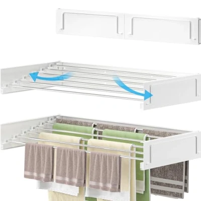 Image of homeart Wall Mounted Drying Rack Retractable, Space Saving, Durable Clothes Dryer 40 Kg Capacity, Easy to Install, Collapsible for Indoor &amp; Outdoor Use White, 95 cm