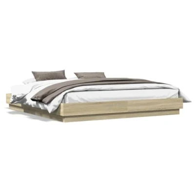Image of vidaXL Engineered Wood Bed Frame Base Sonoma Oak Super King 180x200 cm with Sturdy Plywood Slats for Bedroom