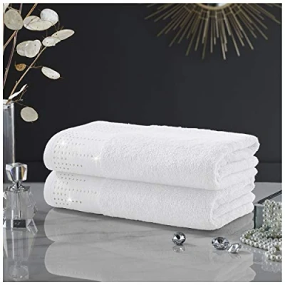 Image of GC GAVENO CAVAILIA Luxury 2PK Abington Set, 100% Cotton Soft &amp; Cosy Bathroom Accessory, White, Bath Towel