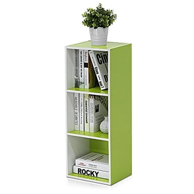 Image of Furinno Luder 3 Tier Open Shelf Bookcase, White/Green