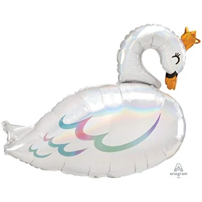 Image of (PKT) Princess For a Day Swan Holographic Iridescent SuperShape Foil Balloon 29&quot;/73cm x 22&quot;/55cm P40