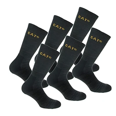 Image of Caterpillar Boot Socks 6 Pairs of stretch cotton socks, reinforced toe and heel (Black, 9 11)