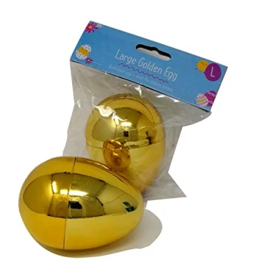 Image of GEM Imports Large Metallic Golden Plastic Egg (8 cm x 6.8 cm) 1 Piece Durable, Refillable, Ideal for Easter Hunts, Treat Hiding, &amp; More