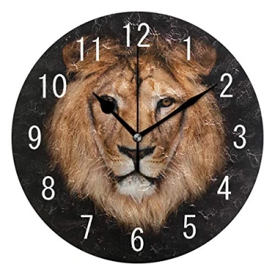 Image of Use7 Home Decor Beautiful Lion Head Black Round Acrylic Wall Clock Non Ticking Silent Art for Living Room Kitchen Bedroom