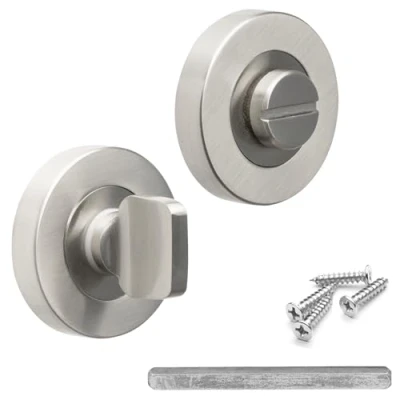 Image of Decoranddecor Round Turn and Release Set for Bathroom Lock 54mm Toilet Door Thumb Twist (Brushed Chrome)