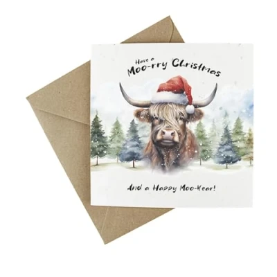 Image of Highland Cow Christmas Card Eco Friendly Wildflower Plantable Seeded Greetings