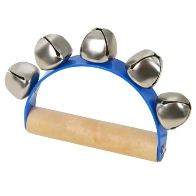 Image of A Star 5 Bell Jingle Shaking Sleigh Handbell with Wooden Handle Blue