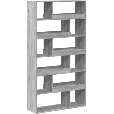 Image of vidaXL Bookcase Grey Sonoma 100x33x187.5 cm Modern Engineered Wood Bookshelf/Room Divider with 15 Compartments Organize Books, Magazines, DVDs, Décor