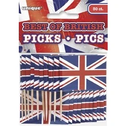 Image of Unique Party 49157 Best of British Union Jack Cupcake Toppers, Pack 30