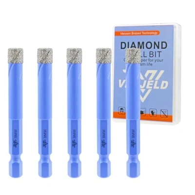 Image of Dry Diamond Drill Bits Set 8mm 5Pcs Tile Hole Saw Kit for Ceramic Porcelain Marble Granite Quick Change Hex Shank with Storage Case