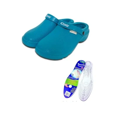 Image of Town &amp; Country Clogs Mens/Womens Ladies Gardening Super Soft Clogs/Cloggies Lightweight Fleece or Memory Foam Insole (5 UK, Teal Strap with Fleece)