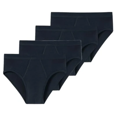 Image of Schiesser Men&#039;s Fine Rib Briefs with Fly, White, Pack of 4, Blue (815), 3XL