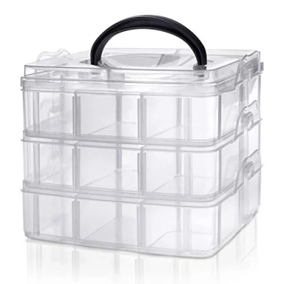 Image of Kurtzy 3 Tier Craft Storage Box with 18 Compartments Plastic Organiser for Medicine, Supplies, Beads, Jewellery, Lego and Hair Accessories