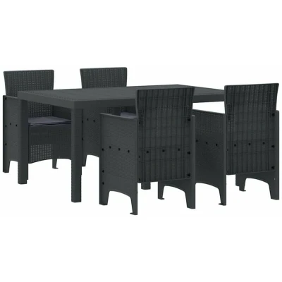 Image of vidaXL 5 Piece Garden Dining Set with Cushions Anthracite Poly Rattan