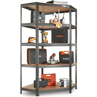 Image of VonHaus Garage Shelving 5 Tier Heavy Duty Corner Storage Unit Galvanised Steel Shelves for Garage, Shed and Workshop with 875kg Total Capacity, 175KG Per Shelf
