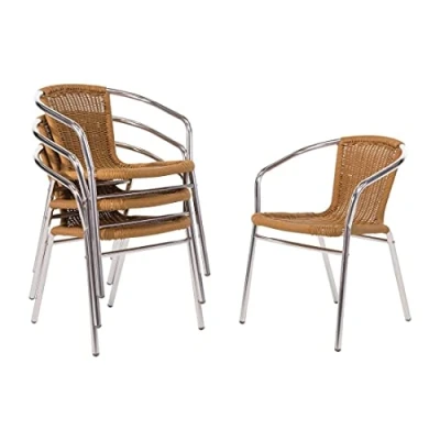 Image of Bolero Aluminium and Natural Wicker Chairs Easy Wipe, Lightweight Furniture with Non Marking Foot &amp; Rust Resistance 735mmx530mmx580mm