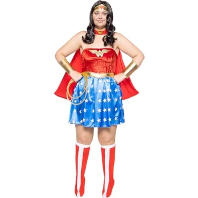 Image of Funidelia Sexy Wonder woman Costume for Superheroes, DC Comics, Justice League adults, accessory fancy dress &amp; props Halloween, carnival parties Size L Red
