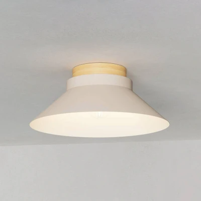 Image of EGLO ceiling light fixture Moharras, lamp in Scandinavian and boho design, FSC100HB, natural wood sand coloured metal, living room hallway lighting, E27 socket
