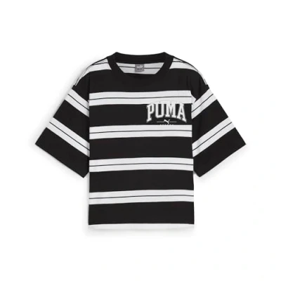 Image of Puma Squad Striped TEE Print Tshirt, Women&#039;s, Size: Medium, Black