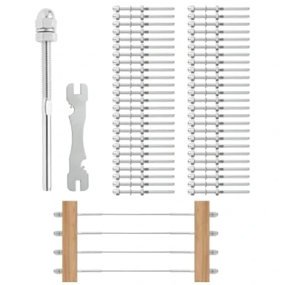 Image of VEVOR 51 Pack Cable Railing Swage Threaded Stud Tension End Fitting Terminal for 3.2mm Deck Railing, T316 Stainless Steel, Tensioner Wood/Metal Post, Silver