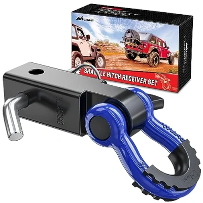 Image of Nilight Shackle Hitch Receiver 2Inch 45000 LBs Breaking Strength 3/4&quot; D Ring w/Trailer Pin Heavy Duty Solid Recovery Towing Kit for Trucks Jeeps Off Road,2 Years Warranty