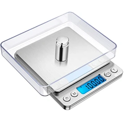 Image of Brifit Pocket Scale, 500g x 0.01g High Precision Smart Scale with 100g Weight, Mini Kitchen Backlit, 2 Trays, Jewelry Tare and PCS Function, Stainless Steel (Battery Included)