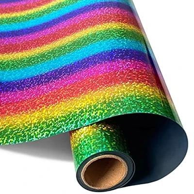 Image of Mauts Heat Transfer Vinyl Roll, Rainbow Paper, Permanent Adhesive HTV Iron On Vinyl, Backed Roll for DIY T Shirts, Hat, Clothing, Birthdays, Silhouette Cameo,12IN x 5FT