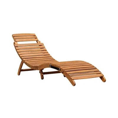 Image of CHARLES BENTLEY FSC Certified, Curved Design, Reclining, Wooden Furniture, Sun Lounger, Acacia Hardwood, Garden Décor, Outdoor Patio, Garden, Seat, Carry Handle, 15kg, Compact (182x63x60cm)