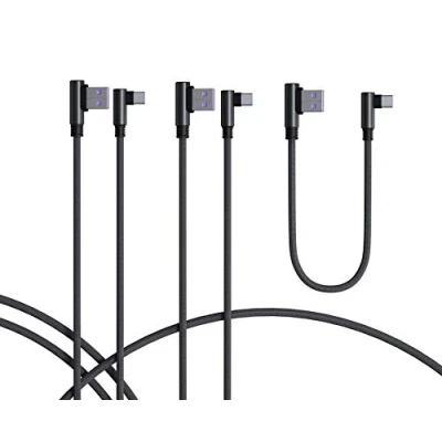 Image of TECHGEAR USB C Cable, 3 Pack Type 90 Degree Right Angle Sync &amp; Fast Charge Cable Compatible with Huawei P50, Moto G30, Samsung Note 20 S22 S21 S20 A12 A32 A52 A53 5G, OnePlus 9 7, Pixel 6 4 etc