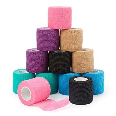 Image of 12 Rolls Cohesive Bandages Wrap 5cm x 4.5m, Self Elastic Adhesive Bandage Tape for Wrist and Ankle &amp; Sports Protection, As Vet Animal Medical Wrapping