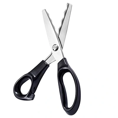 Image of Professional Pinking Shears, Comfort Grip Handle Stainless Steel Dressmaking Scissors Sewing Art Craft Cut Tool, Serrated and Scalloped Blade Cutting Scissor for Fabric Decoration (Scalloped 18mm)