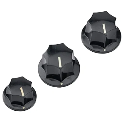 Image of Musiclily Pro Metric Size 18 Splines Jazz Bass Knobs for Asia Import Split Shaft Pots, Black(Set of 3)