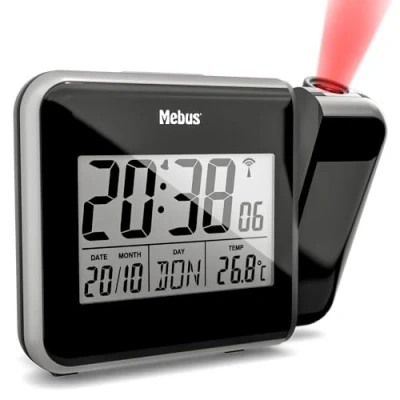 Image of Mebus 42425 Radio Alarm Clock with Projection and Thermometer Plastic Normal Black