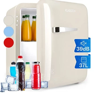 Image of Mini Fridge for Bedrooms, Food, Drinks, Beer &amp; Skincare Cooler, Vintage Design Drinks Fridge, 32L Table Top w/ Adjustable Shelves,