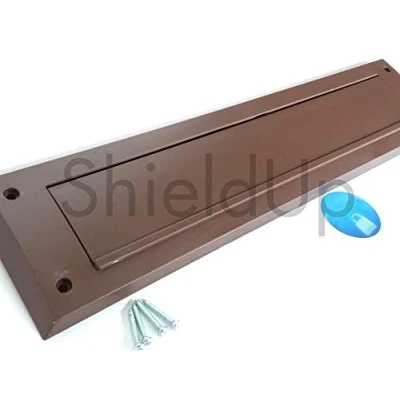 Image of ShieldUp Brown Internal Letterbox Seal Draught Excluder Cover with Flap &amp; Brush 343mm x 80mm