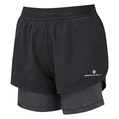 Image of Ronhill womens Wmn&#039;s Tech Twin Short, Black/Charcoal Marl, 8