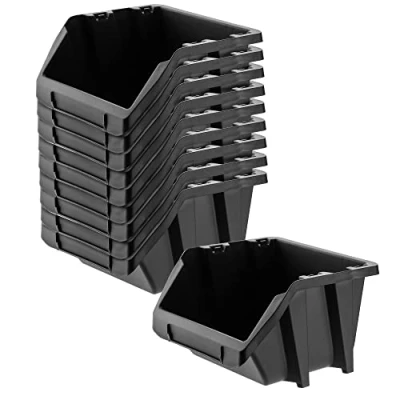 Image of KADAX Storage Bins, Plastic Organiser for Workshop and Garage, Boxes Screws Nails, Stacking Bins (Black, 118 x 98 mm, Set of 10)