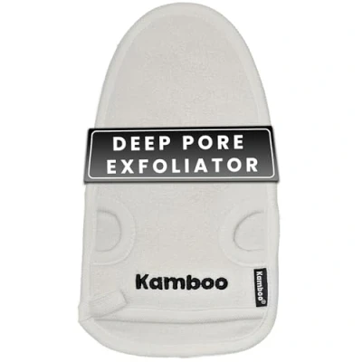 Image of KAMBOO Exfoliating Mitt Deep Pore Cleansing Glove Dead Skin Remover With Bamboo fibres Shower Gloves For Women And Men (White)