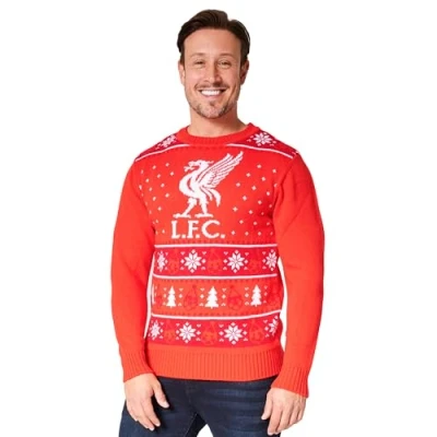 Image of Liverpool FC Christmas Jumpers for Men Teenagers Warm Cosy Football Xmas Jumper M 3XL Gifts (Red, M)