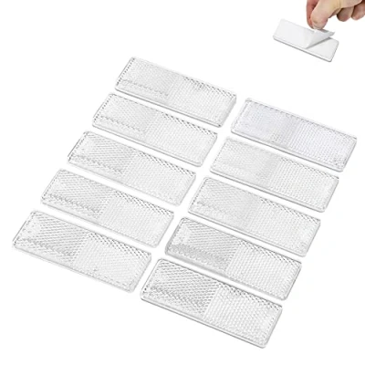 Image of TAEUYYM 10 x Trailer Rectangular Self Adhesive White Reflectors, Reflective for Gate Posts, Rear RV Truck Tractor Reflectors (White)