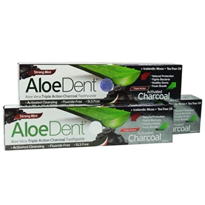Image of 3 X Aloe Dent Aloedent Vera Triple Action Charcoal Toothpaste Fluoride Free 100ml