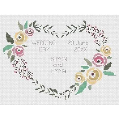 Image of Hearts and Flowers Wedding Sampler Cross Stitch Kit