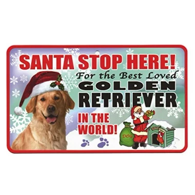 Image of Santa Stop Here Pet Sign Golden Retriever
