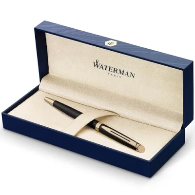 Image of Waterman Hémisphère Ballpoint Pen, Matte Black with 23 k Gold Trim, Medium Point, Blue Ink, Gift Box