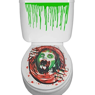 Image of Halloween Toilet Seat Vinyl Sticker Decoration Bathroom Cover Scary Fancy Dress Horror Party Zombie Woman