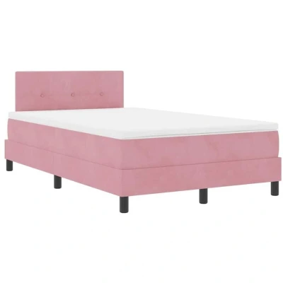 Image of Box Spring Bed with Mattress &amp; led Pink 120x190 cm Velvet Vidaxl