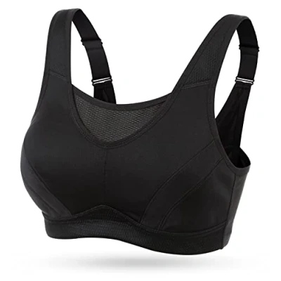 Image of WingsLove Women&#039;s High Impact Sports Bra Support Wireless Adjustable Plus Size for Large Breasts Black